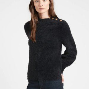 Super Soft Fuzzy Shaggy Black Mohair Eyelash Banana Republic Sweater XL NWT